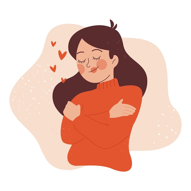 Woman hugging herself feeling love