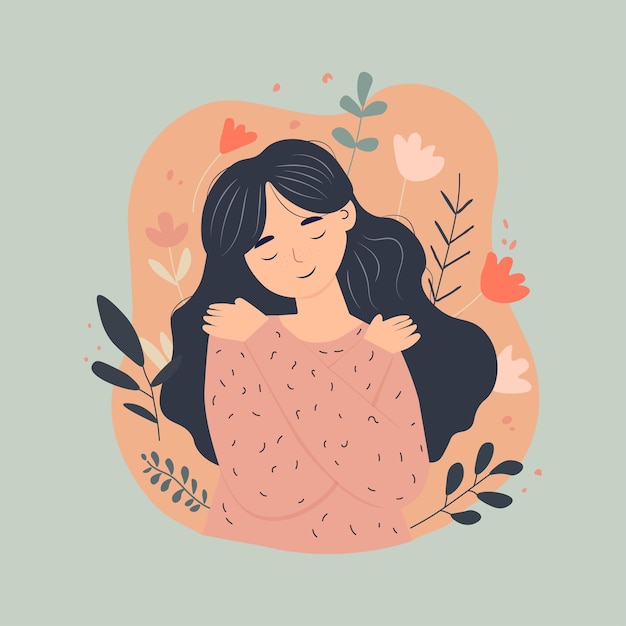 woman hugging herself flat style vector illustration