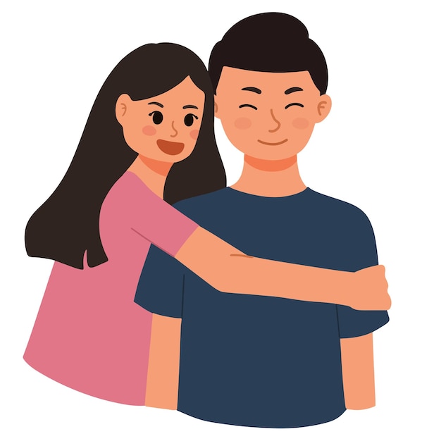 woman hugging a man happy couple illustration