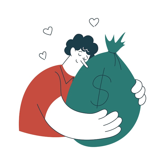 Vector woman hugging money bag