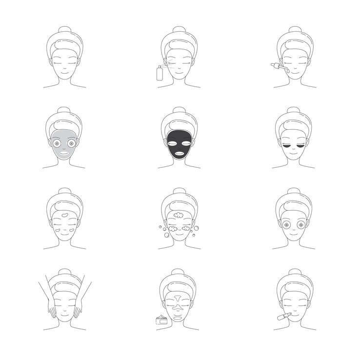 Vector woman icon set skin care and skin rejuvenation symbols vector illustration