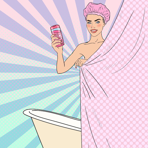 シャワージェルを保持しているバスルームの女性
