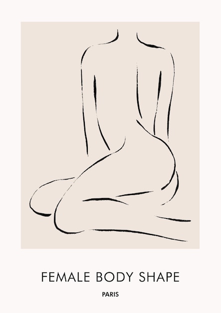 Женский рисунок тушью - Иллюстрация моды - Монохромный черно-белый плакатный принт - Face Line-Art