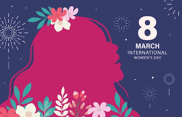 国際女性の日 顔と花の背景 横のサイズのデザイン
