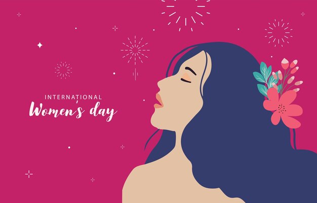 Vector woman international day background with face and flower for horizontal size design