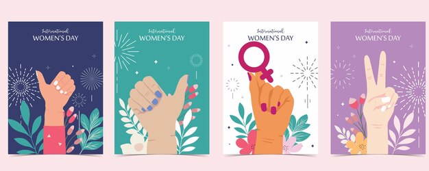 Вектор Международный женский день фон с рукой и цветом для a4 вертикального размера