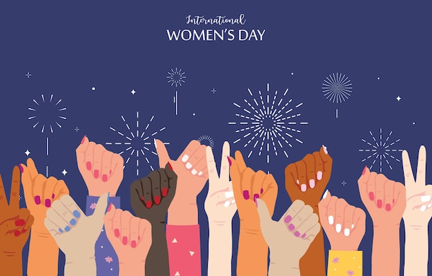 Vector woman international day background with hand and flower for horizontal size design