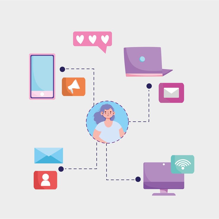 Vector woman internet connect