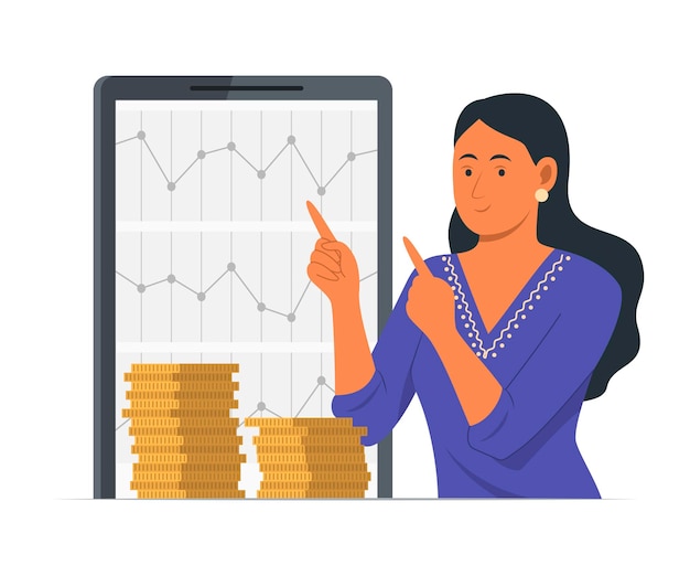 Vector woman investing and getting profit