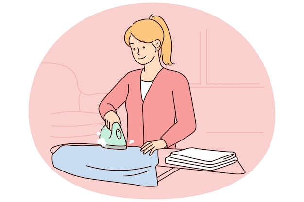 Woman ironing clothes on an ironing board