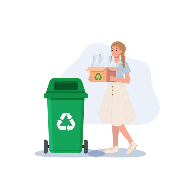 Woman is collected bottles for recycling Green Ecology concept Vector illustration