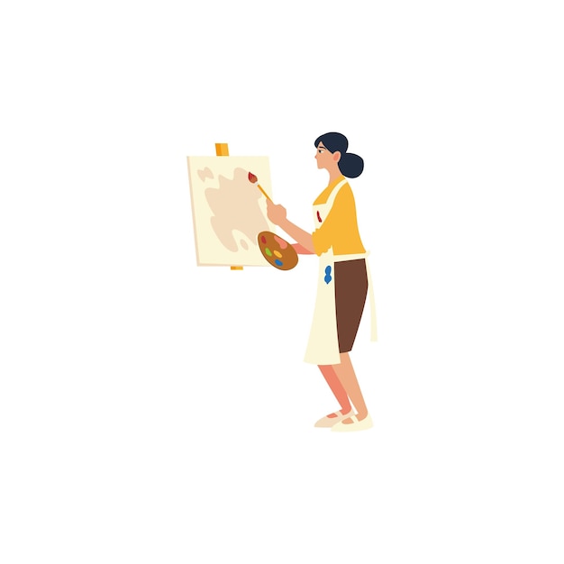 A woman is drawing a picture of a woman with a yellow shirt on