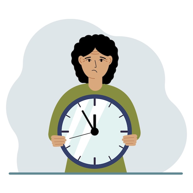 The woman is holding a big clock in his hands Time management planning organization of working time effective business deadline