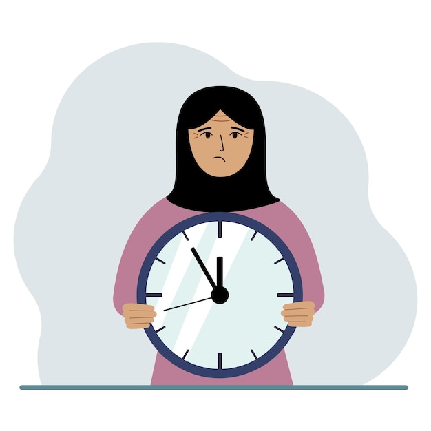 The woman is holding a big clock in his hands Time management planning organization of working time effective business deadline