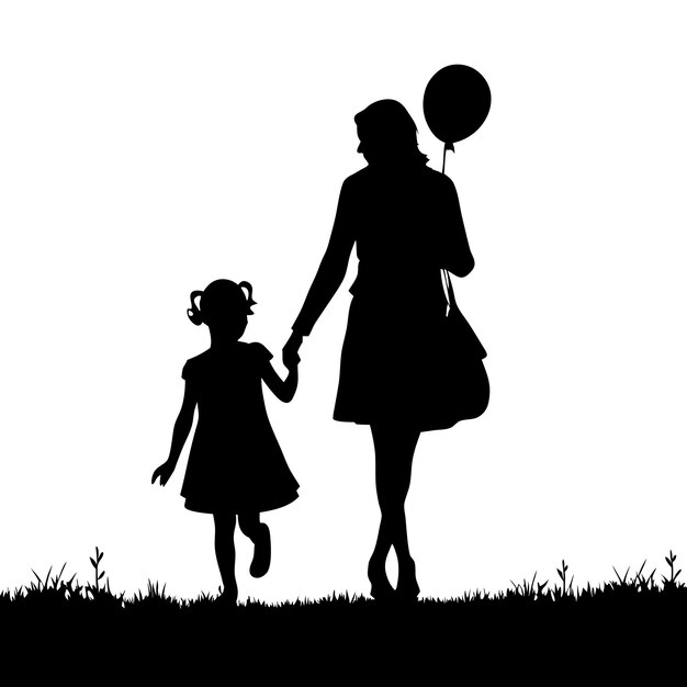 Vector a woman is holding a child39s hand and a balloon