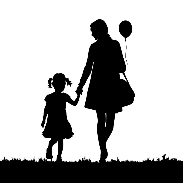 Vector a woman is holding a child39s hand and a balloon