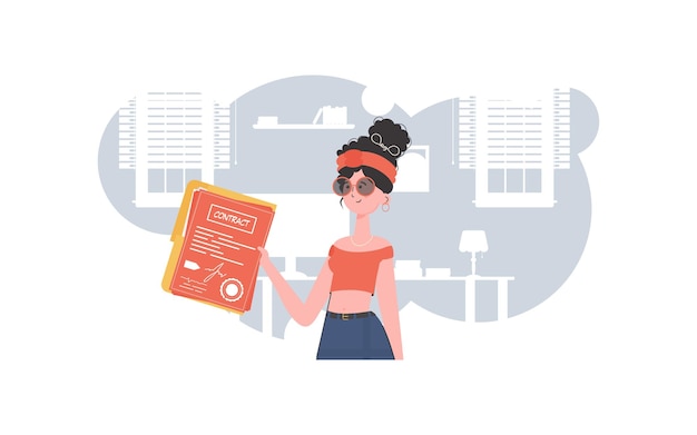 Vector the woman is holding a contract in her hands the character is depicted to the waist the concept of concluding contracts vector illustration in a flat style