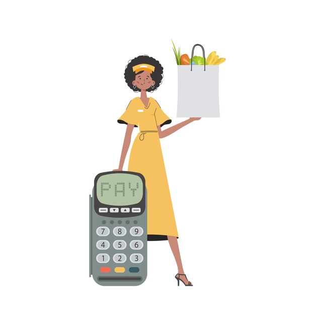 Vector a woman is holding a grocery bag delivery concept isolated cartoon style vector