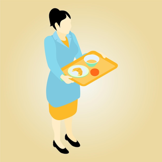 Vector a woman is holding a tray with a plate of food.