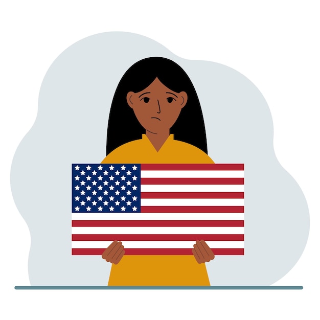 Vector a woman is holding a us flag the concept of demonstration national holiday independence day or patriotism nationality