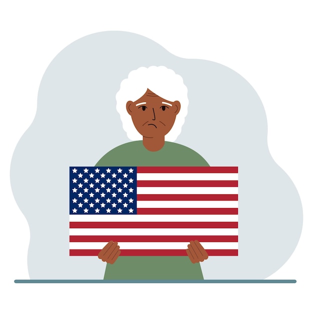 Vector a woman is holding a us flag the concept of demonstration national holiday independence day or patriotism nationality