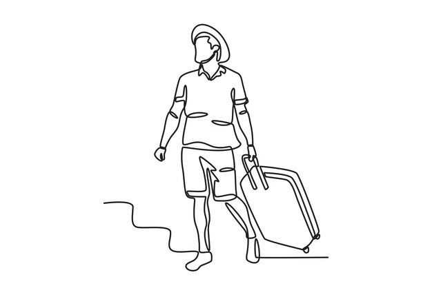 Vector a woman is on holiday alone travel oneline drawing