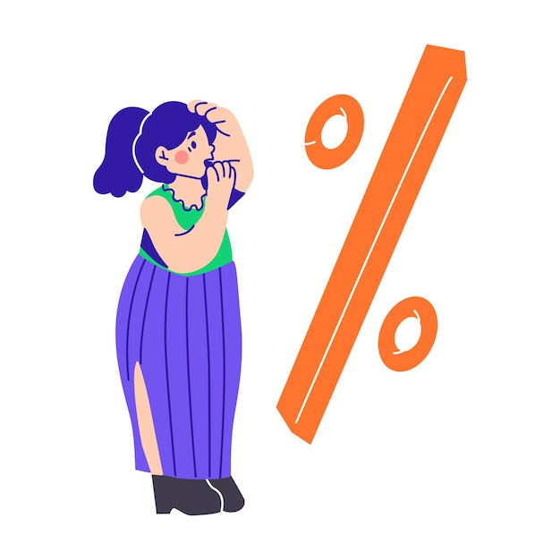 Vector woman is looking at a large percentage