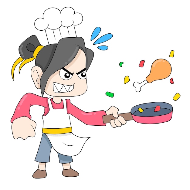 La donna è appassionata di cucina come chef doodle icona immagine kawaii