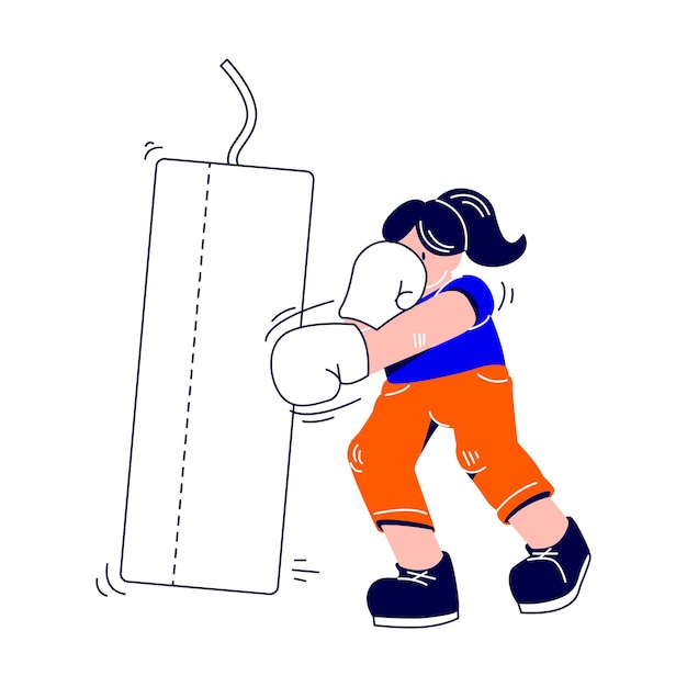 Vector woman is practicing boxing with gloves on