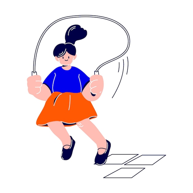 Vector woman is quickly jumping rope