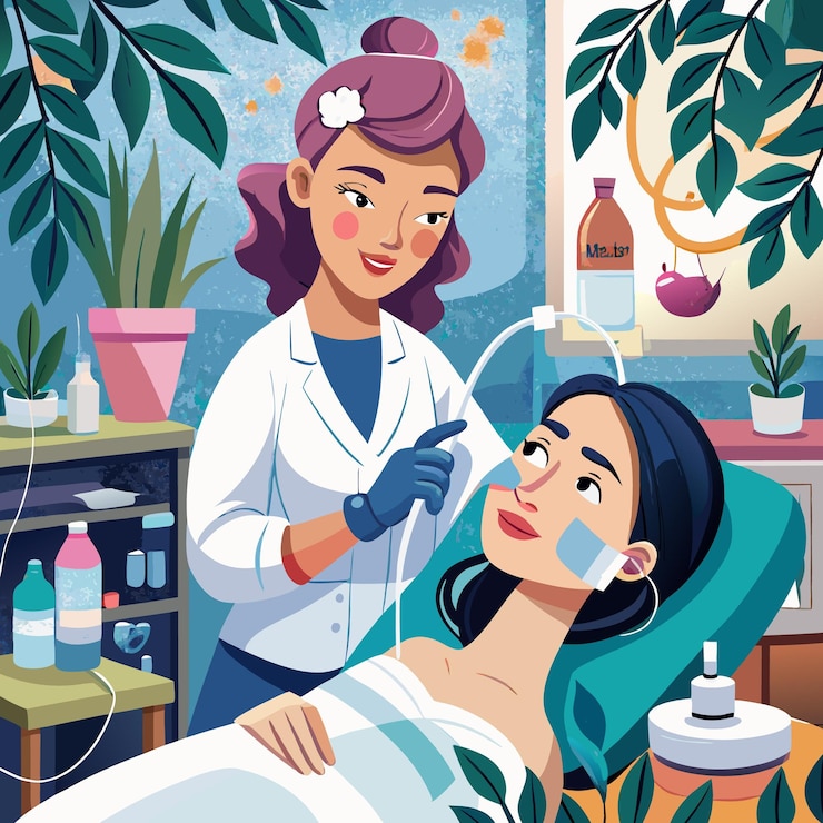 Vector a woman is receiving a facial treatment from a beautician while sitting in a chair