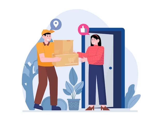 A Woman Is Receiving A Parcel Illustration