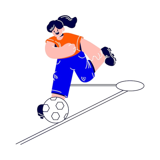 Vector woman is running fast with a soccer ball