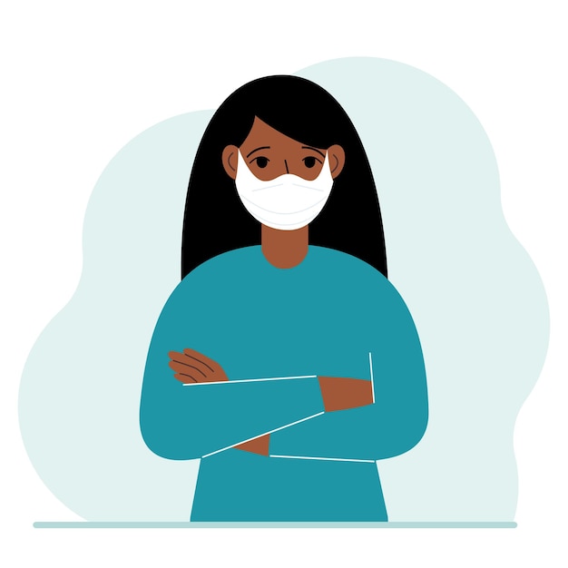 The woman is sad and upset. The arms are crossed over the chest. Vector flat illustration