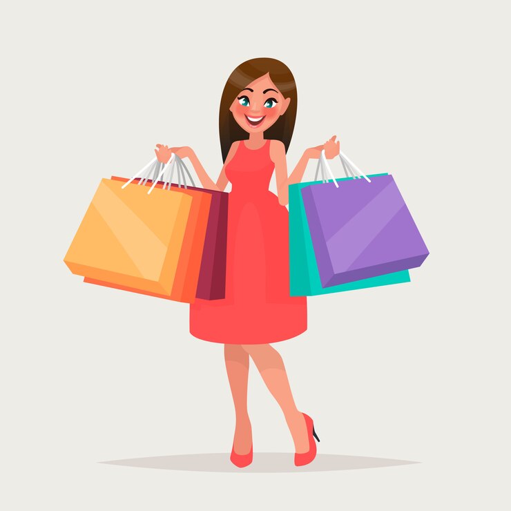 Vector a woman is shopping with all the packages.