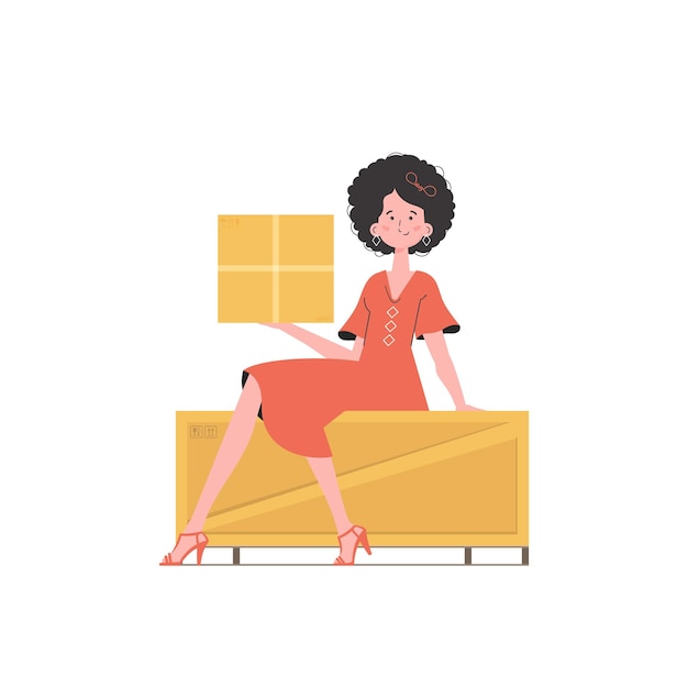 a woman is sitting and holding a parcel delivery concept isolated trendy style vector illustration