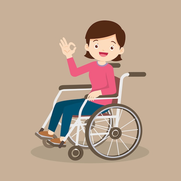Женщина сидит в инвалидной коляскепациентка в инвалидной коляске
