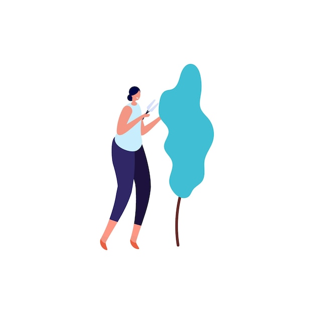 Vector a woman is standing next to a tree and the man is wearing a blue shirt