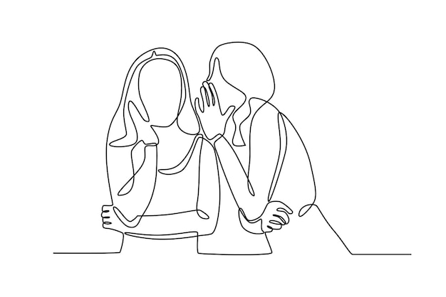 A woman is telling a story with her friend gossip oneline drawning