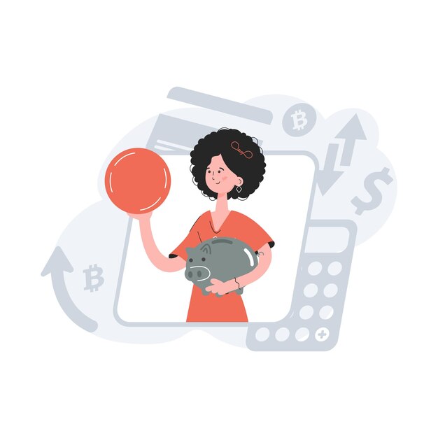 Vector a woman is waistdeep holding a piggy bank savings element for presentations sites