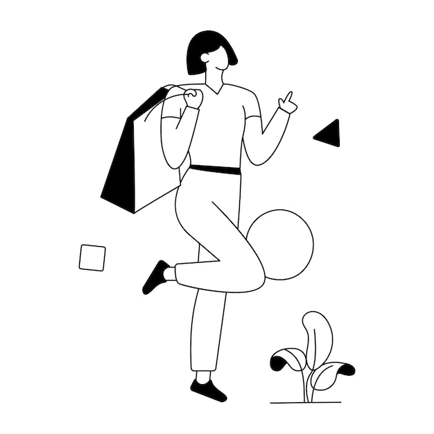 Vector a woman is walking with a bag in her hand and the words 