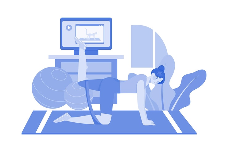 Vector woman is working out with elastic bands