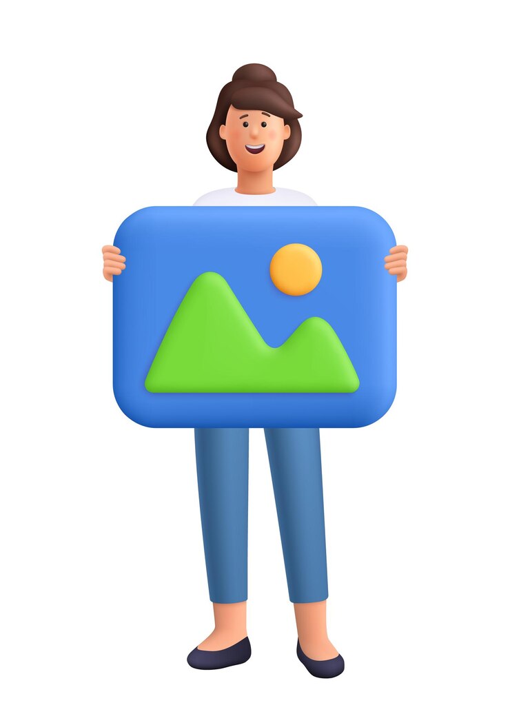 Vector woman jane holding big image or jpg gallery file social media content 3d vector people character