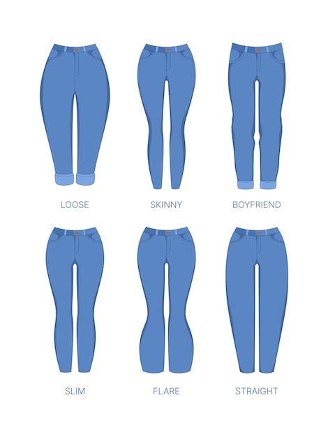 벡터 여자 청바지 패브릭 데님 파란색 옷 여자 세련 된 청바지 스키 니 바지 화려한 벡터 컬러 평면 사진