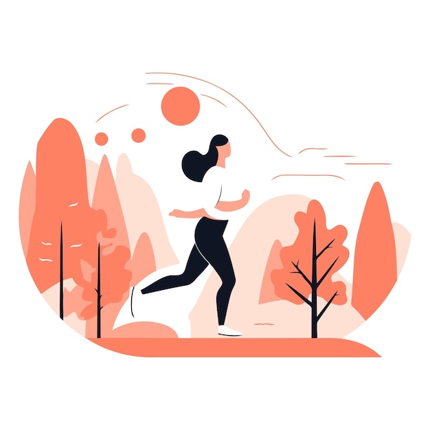 ベクトル フラットスタイルで公園でジョギングしている女性
