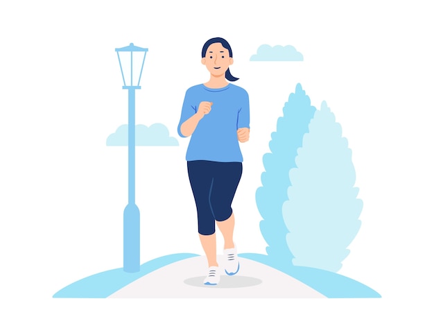 公園の概念図でジョギングしている女性