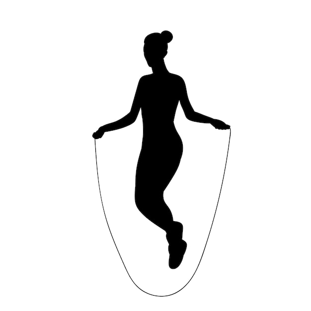 woman jumping rope silhouette on white background vector