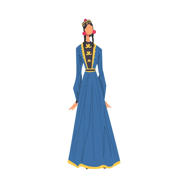 Woman in Kalmykia National lothing Female Representative of Country in Traditional Outfit of Nation Cartoon Style Vector Illustration