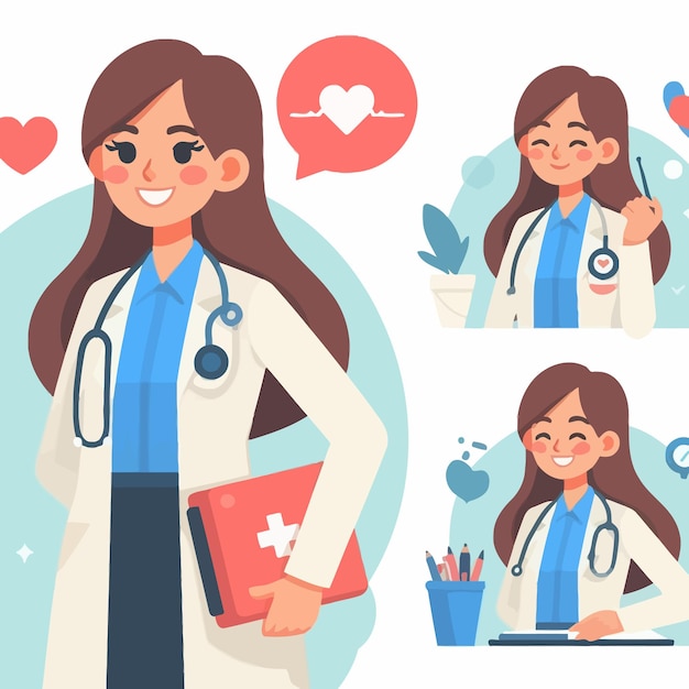 Vector a woman in a lab coat with a stethoscope around her neck