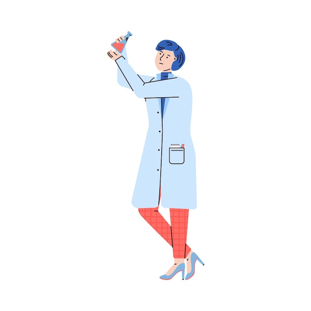 Woman laboratory researcher or chemist cartoon illustration